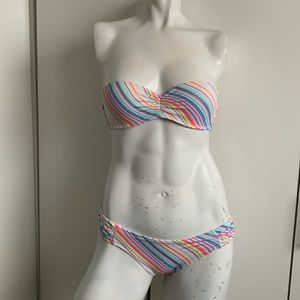 Victoria’s Secret 32C small bandeau rainbow striped bikini